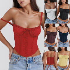 Summer new fashion lace stitching strap cropped tops camisoles