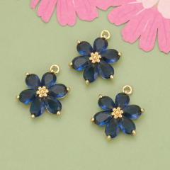 Electroplated 18K gold micro-inlaid colored diamond petal pendant for earrings necklace bracelet 1pcs