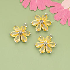 Electroplated 18K gold micro-inlaid colored diamond petal pendant for earrings necklace bracelet 1pcs