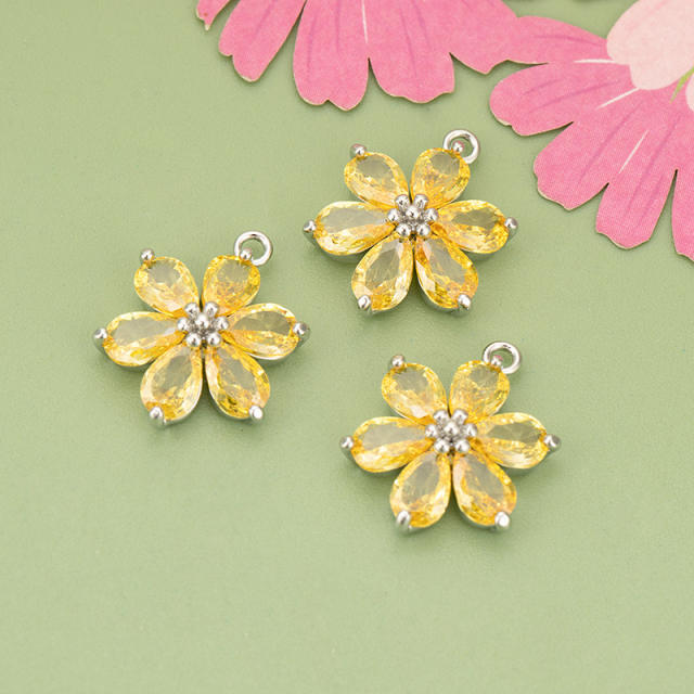 Electroplated 18K gold micro-inlaid colored diamond petal pendant for earrings necklace bracelet 1pcs