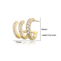 Creative pave setting cubic zircon C shape copper earrings