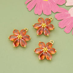 Electroplated 18K gold micro-inlaid colored diamond petal pendant for earrings necklace bracelet 1pcs