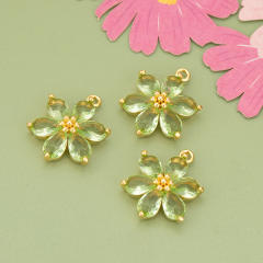 Electroplated 18K gold micro-inlaid colored diamond petal pendant for earrings necklace bracelet 1pcs