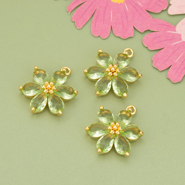 Electroplated 18K gold micro-inlaid colored diamond petal pendant for earrings necklace bracelet 1pcs