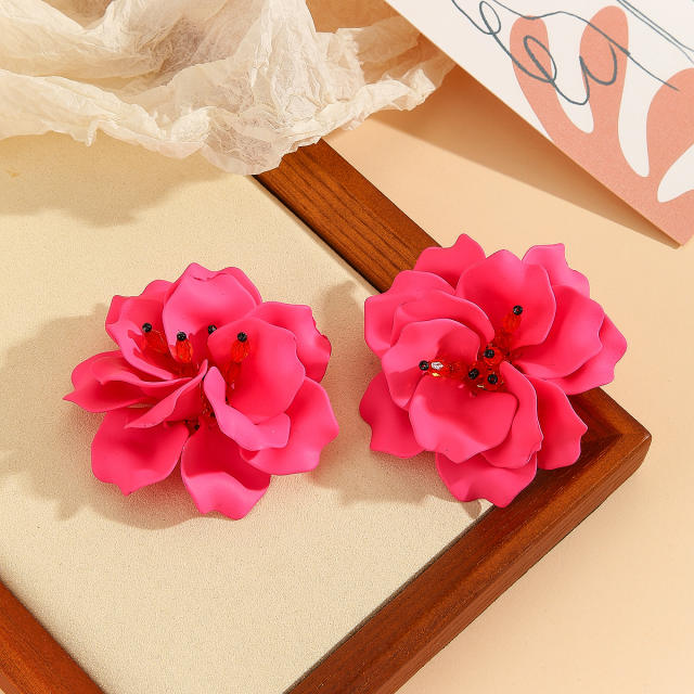 Acrylic hand-painted petals heavy handmade camellia exaggerated earrings