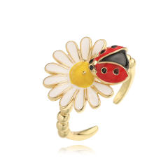 Sweet enamel daisy ladybug charm necklace earrings rings suit