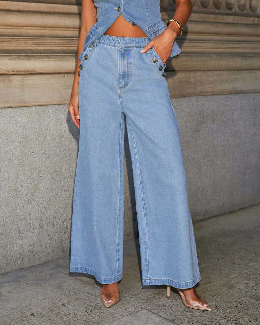 Solid color loose fashion long sleeve Denim suit