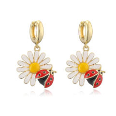 Sweet enamel daisy ladybug charm necklace earrings rings suit