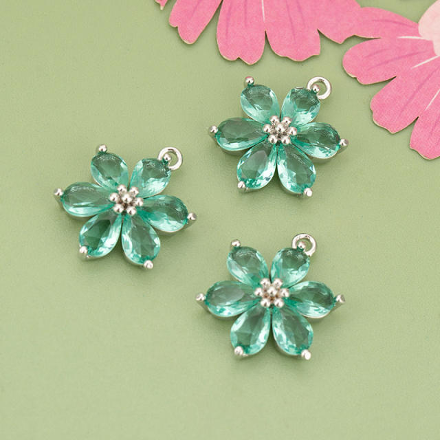 Electroplated 18K gold micro-inlaid colored diamond petal pendant for earrings necklace bracelet 1pcs