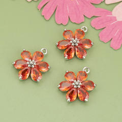 Electroplated 18K gold micro-inlaid colored diamond petal pendant for earrings necklace bracelet 1pcs