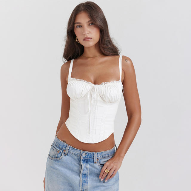 Summer new fashion lace stitching strap cropped tops camisoles