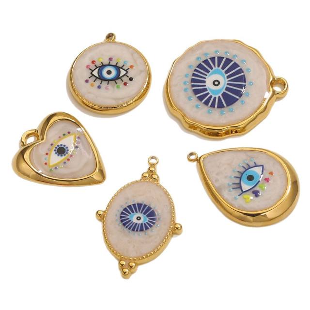 Stainless Steel Vintage Round Blue Eye Pendant DIY Oil Dropping Devil's Eye Bracelet Necklace Keychain Jewelry Accessories 5pcs/pack