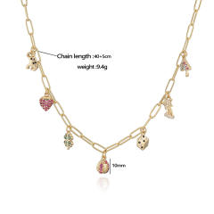 Sweet rhinetone ladybug strawberry heart charm copper necklace