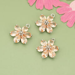 Electroplated 18K gold micro-inlaid colored diamond petal pendant for earrings necklace bracelet 1pcs