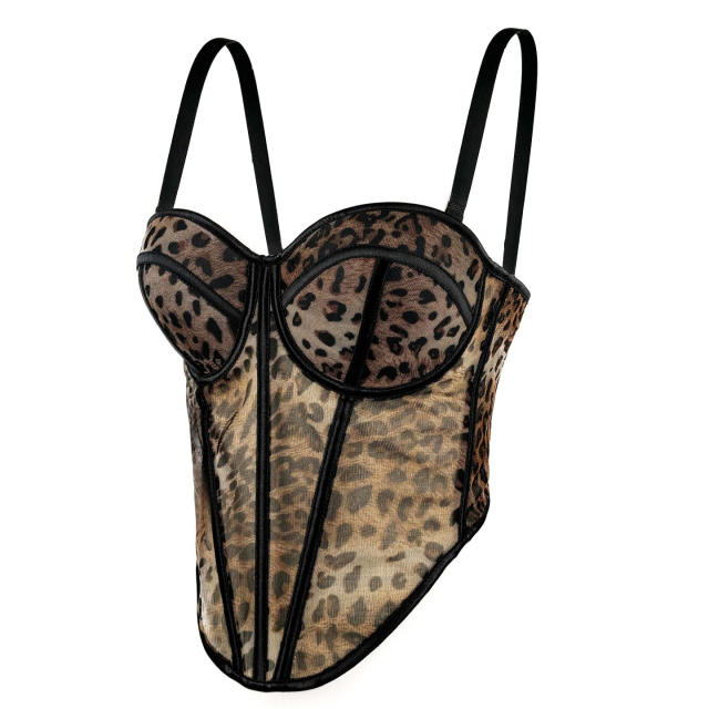 Sexy Leopard Dot Pattern Stitching Bra corset tops
