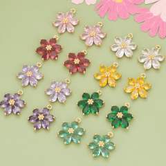 Electroplated 18K gold micro-inlaid colored diamond petal pendant for earrings necklace bracelet 1pcs