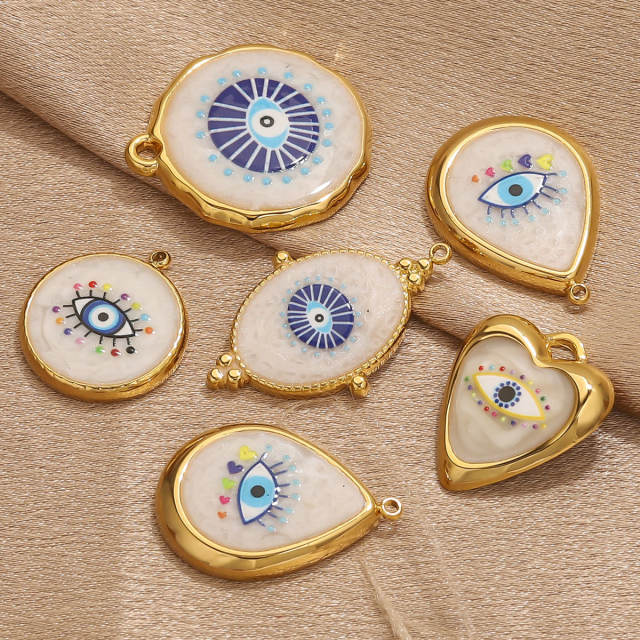 Stainless Steel Vintage Round Blue Eye Pendant DIY Oil Dropping Devil's Eye Bracelet Necklace Keychain Jewelry Accessories 5pcs/pack