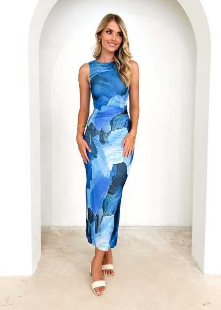 Summer 2025 New Sleeveless dress Long Dress Random Printed High Waist Slim-fit flower dress