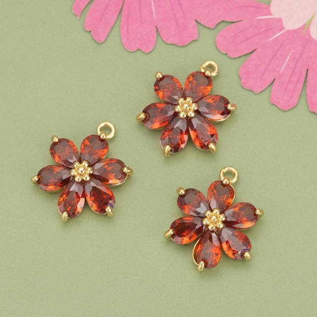 Electroplated 18K gold micro-inlaid colored diamond petal pendant for earrings necklace bracelet 1pcs