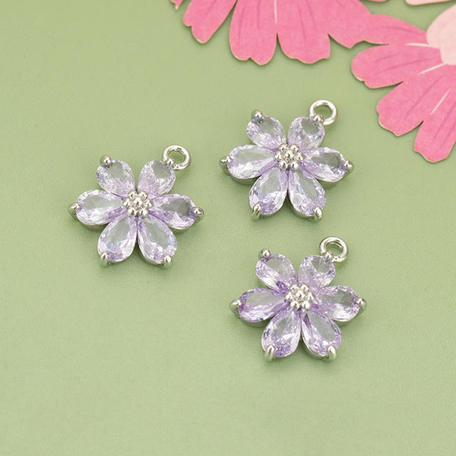 Electroplated 18K gold micro-inlaid colored diamond petal pendant for earrings necklace bracelet 1pcs