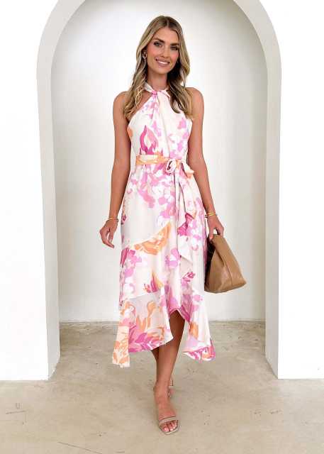 2025 Summer Women's Printed Sling Sexy halter neck dress Mid dress