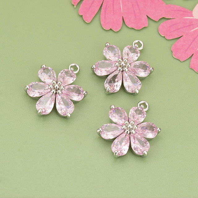 Electroplated 18K gold micro-inlaid colored diamond petal pendant for earrings necklace bracelet 1pcs