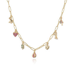Sweet rhinetone ladybug strawberry heart charm copper necklace