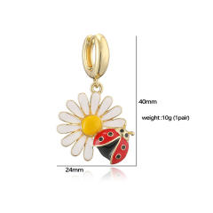 Sweet enamel daisy ladybug charm necklace earrings rings suit