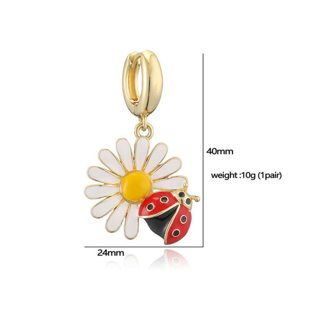 Sweet enamel daisy ladybug charm necklace earrings rings suit