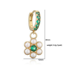 Elegant pearl bead tiny flower copper huggie earrings