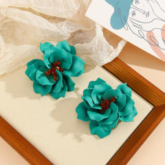 Acrylic hand-painted petals heavy handmade camellia exaggerated earrings