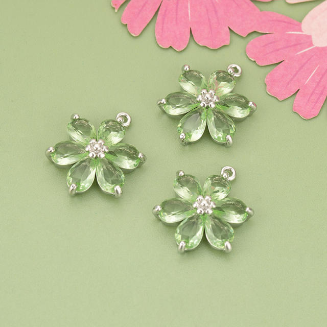 Electroplated 18K gold micro-inlaid colored diamond petal pendant for earrings necklace bracelet 1pcs