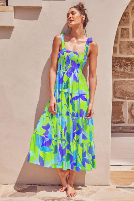 Summer Women's Clothing Leisure Commuter Sleeveless Spice Girl Printed Long Sling dress