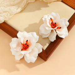 Acrylic hand-painted petals heavy handmade camellia exaggerated earrings