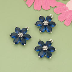 Electroplated 18K gold micro-inlaid colored diamond petal pendant for earrings necklace bracelet 1pcs