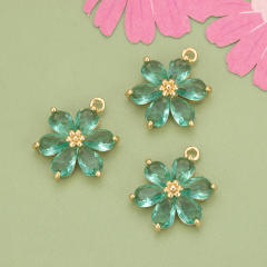 Electroplated 18K gold micro-inlaid colored diamond petal pendant for earrings necklace bracelet 1pcs