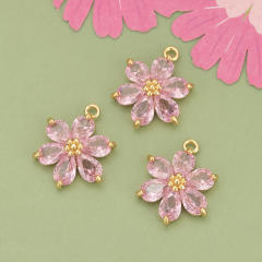 Electroplated 18K gold micro-inlaid colored diamond petal pendant for earrings necklace bracelet 1pcs