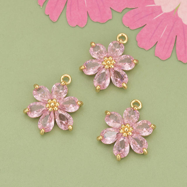 Electroplated 18K gold micro-inlaid colored diamond petal pendant for earrings necklace bracelet 1pcs