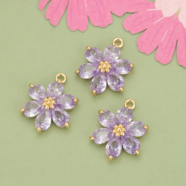 Electroplated 18K gold micro-inlaid colored diamond petal pendant for earrings necklace bracelet 1pcs