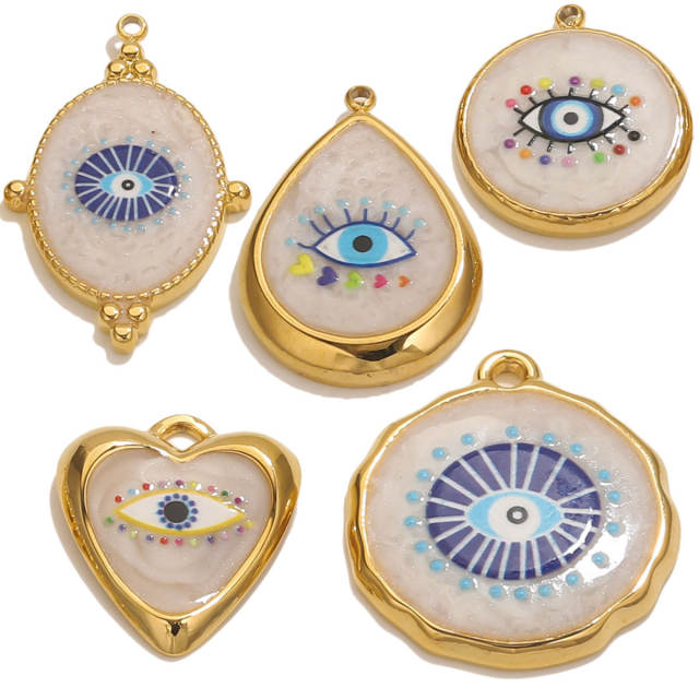 Stainless Steel Vintage Round Blue Eye Pendant DIY Oil Dropping Devil's Eye Bracelet Necklace Keychain Jewelry Accessories 5pcs/pack