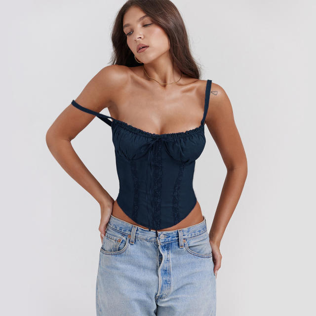 Summer new fashion lace stitching strap cropped tops camisoles