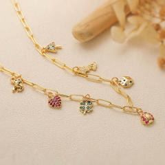 Sweet rhinetone ladybug strawberry heart charm copper necklace