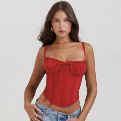 Summer new fashion lace stitching strap cropped tops camisoles