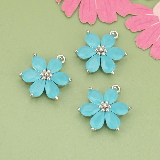 Electroplated 18K gold micro-inlaid colored diamond petal pendant for earrings necklace bracelet 1pcs