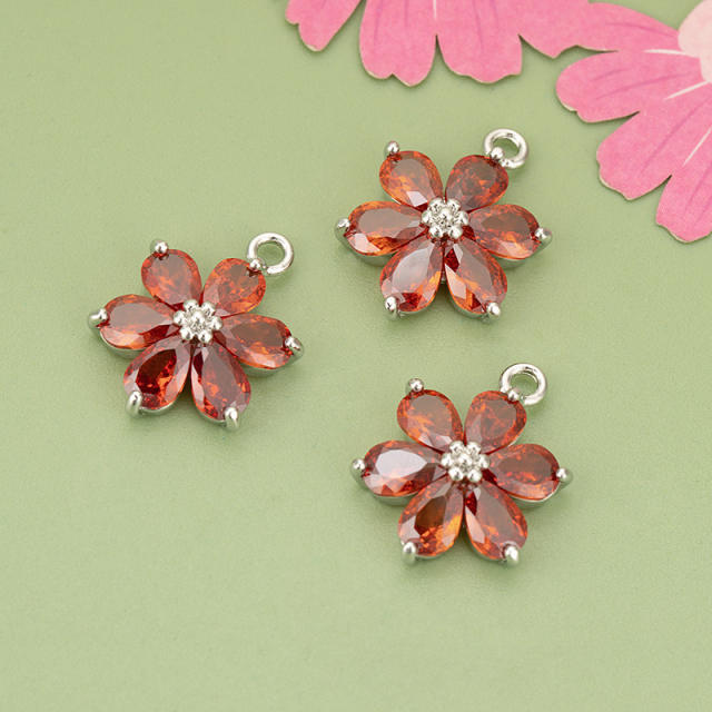Electroplated 18K gold micro-inlaid colored diamond petal pendant for earrings necklace bracelet 1pcs