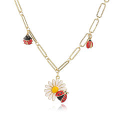 Sweet enamel daisy ladybug charm necklace earrings rings suit