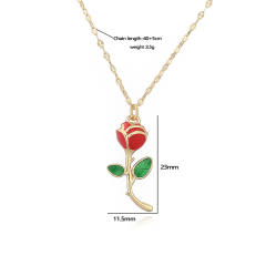 Sweet enamel rose flower pendant copper necklace earrings suit