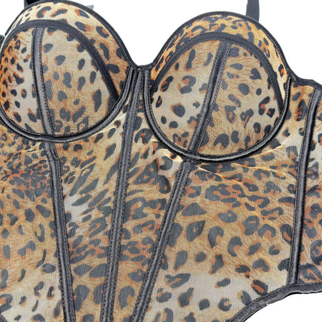 Sexy Leopard Dot Pattern Stitching Bra corset tops