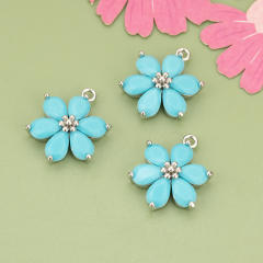 Electroplated 18K gold micro-inlaid colored diamond petal pendant for earrings necklace bracelet 1pcs