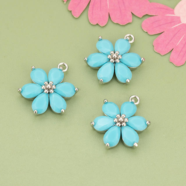 Electroplated 18K gold micro-inlaid colored diamond petal pendant for earrings necklace bracelet 1pcs